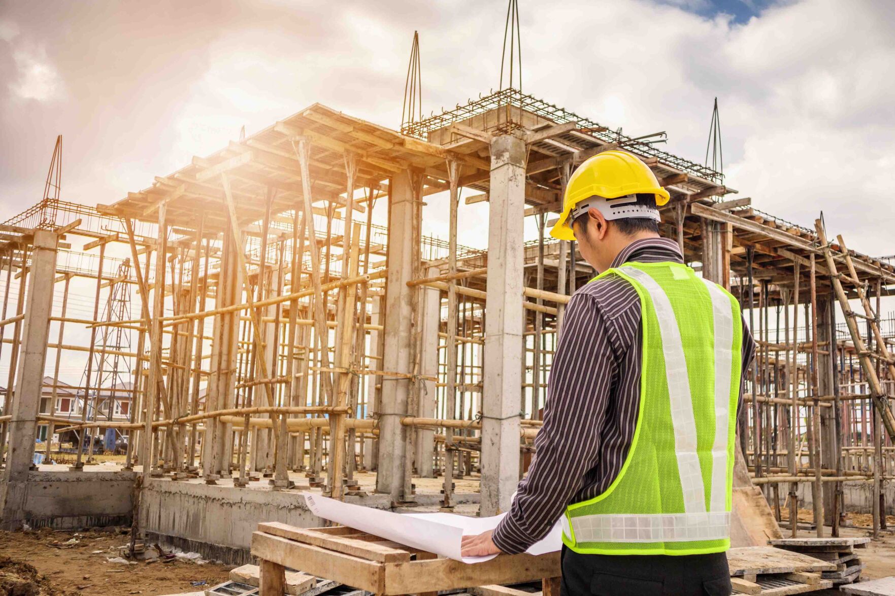professional engineer worker at the house building construction site